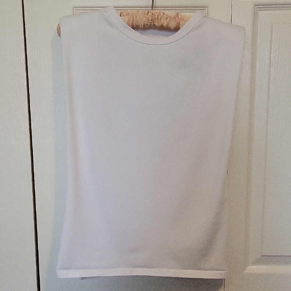 Meladyan | White Solid Cotton Padded Shoulder Sleeveless Tee Vest